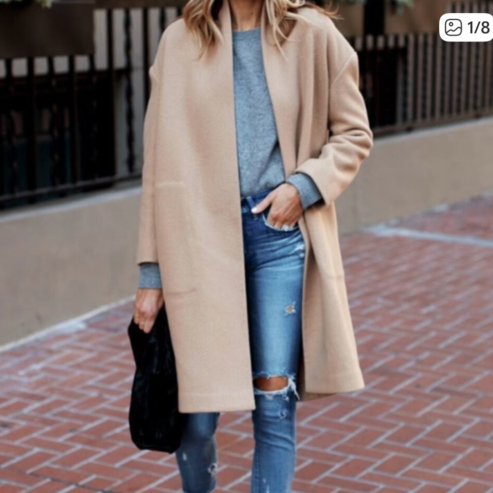 Vince Collarless Coat in Limestone Wool Blend Coat - Picture 2 of 16